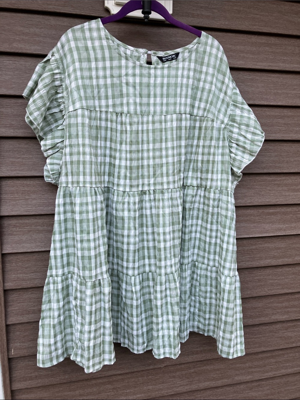 NWOT green/white checkered blouse 5X